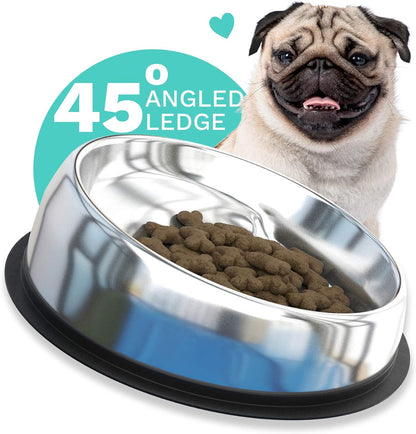 Enhanced Pet Bowl, Stainless Steel Slanted Dog Bowl with Raised Ridge for Flat-Faced Dog Breeds or Cats, Food-Grade Non-Slip No Spill Bowl for Dogs, Less Mess, Less Gas, and Better Digestion (Small)3