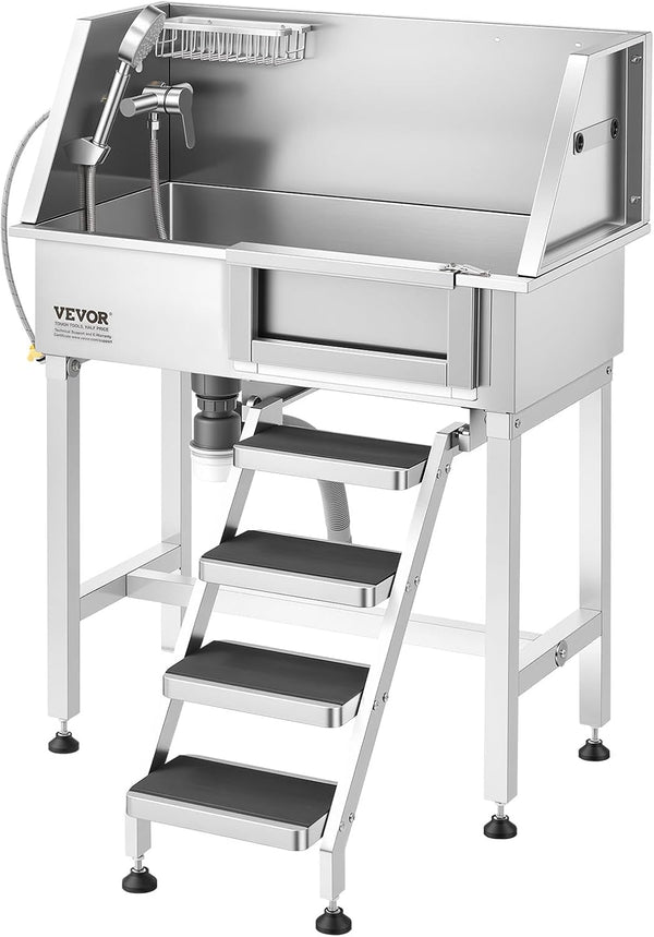 VEVOR Dog Washing Station, 34" Professional Stainless Steel Pet Grooming Tub Bathtub with Shower Faucet Soap Holder Non-Slip Stairs Right Door Easy Clean Pet Wash Sink for Small Dogs Cats1