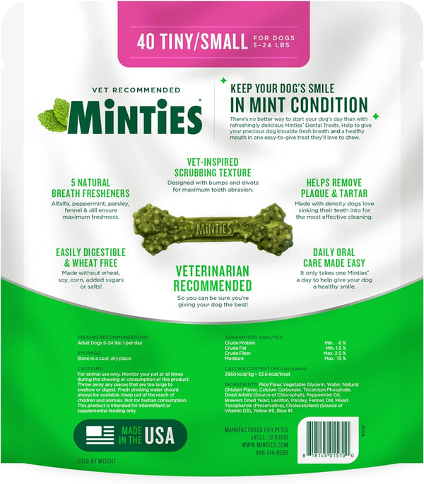 Minties Dog Dental Bone Treats, Tiny/Small Dental Dog Treats, 16 Ounces, Cleans Teeth, Fight Bad Breath, Removes Plaque and Tartar, 40 Count7