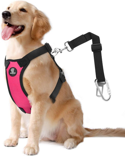 Vavopaw Dog Seat Belt Vest Harness for Car,2 in 1 Seatbelt Buckle | Soft Breathable Mesh,Adjustable Buckle,Nylon,Heavy Duty Pet Safety Seat Belts for Small Medium Large Pets,Black,L19