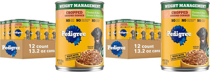 Pedigree Chopped Weight Management Wet Dog Food, Chicken, 13.2Oz, 12 Count | Real Chicken #1 Ingredient, Low Fat, 100% Complete & Balanced, Made in USA, Use as Topper or Serve Alone, Low Fat14