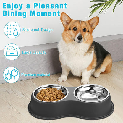 Epetslove Stainless Steel Dog Bowls Double Non-Slip Dog Water and Food Bowl | Pet Feeder Bowls, Dog Dishes, Raised Feeding Design, Double Bowls Set, for Puppies, Medium Dogs and Cats, Outdoor / Indoor4