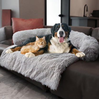 Calming Dogs/Cats Bed Mats, Dog Pad Washable Removable Couch Cover, Plush Long Fur Mat for Pets, Waterproof Lining, Perfect for Small, Medium and Large Dogs and Cats (Gradient Gray, 36"X31")26