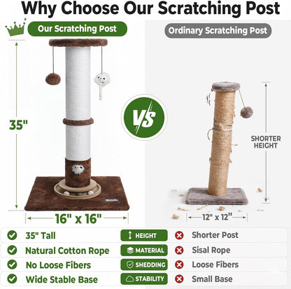 35-Inch Tall Cat Scratching Post, Stable Base for Large Cats, Brown | Heavy-Duty, Soft Natural Cotton Rope Cat Scratcher, Interactive Cat Toys, Wooden Ball Track, for Kittens and Indoor Cats6
