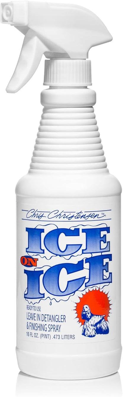 Chris Christensen Ice on Ice Detangler and Finishing Dog Spray, Groom like a Professional, Ready to Use, Helps Brush/Comb Glide through Coat, Conditions, No Residue, All Coat Types, Made in USA, 16 Oz1