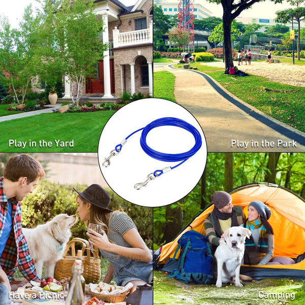 Dog Tie Out Cable and anti Rust Spiral Stake , 30Ft outside Leash&Chain for Camping and Yard, 16'' Heavy Duty for Medium-Large Dogs up to 125 Lbs (30FT, Blue)7