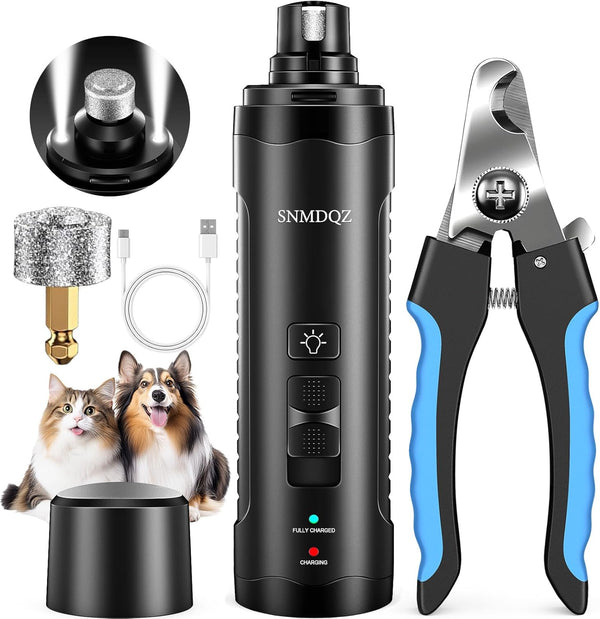 Dog Nail Grinder, Dog Nail Trimmers, and Clippers Kit with 2 LED Lights. Super Quiet Electric Pet Nail Grinder, Rechargeable, for Small, Medium, and Large Dogs & Cats, 2 Diamond Grinding Wheels.8