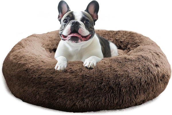 JOLLYVOGUE Small Dog Bed, Calming Dog Beds for Small Dogs & Indoor Cats - 20 Inches Donut Washable Cat Bed for Kittens & Puppies, round Fluffy Plush Faux Fur Pet Beds(Smoke Grey)27