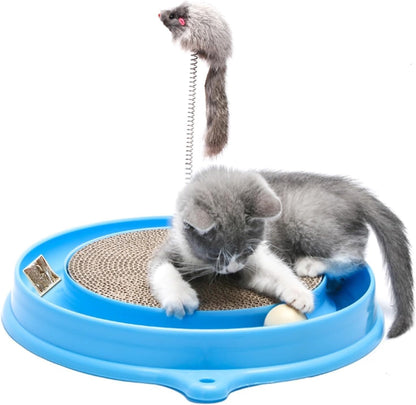 AUOON Cat Scratcher Toy with Ball Track for Indoor Cats and Kittens, Gray | 3 in 1 Interactive Cat Toy, Cat Scratch Pad with Cat Ball Toy and Cat Mouse Toy, for Chasing Exercise, Protect Furniture11