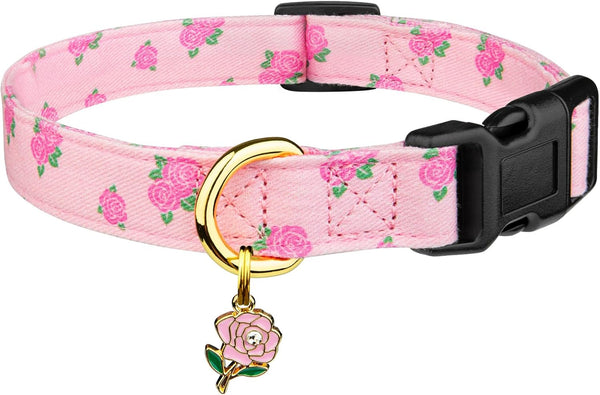 Cotton Dog Collar White and Pink Love Heart with Pendant Cute Dog Collar S | Handmade Distinctive Patterns Skin-Friendly and Breathable Girl Boy Dogs Collars10