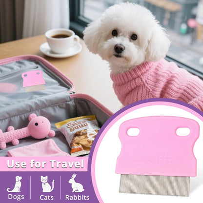 Flea Comb for Dogs and Cats - Lice Comb with Rubber Handle - Promotes Hair Growth and Removes Loose Hair, Knots, and Flakes Flea Brush for Pets(3P,Pink)5