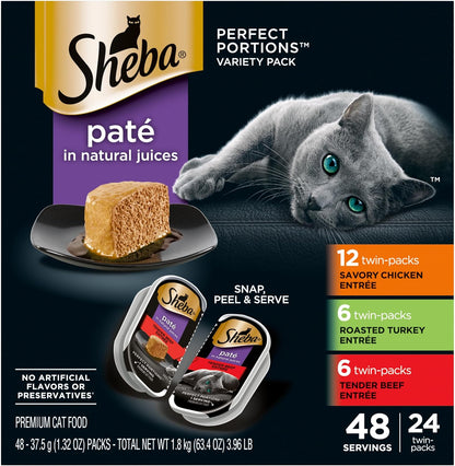 Sheba Perfect Portions Pate Wet Cat Food, Seafood Variety, 2.6 Oz, 24 Ct | Grain-Free, Made in USA, Sustainable Salmon, Signature Seafood & Whitefish Tuna, No Artificial Flavors, Twin-Pack Trays17