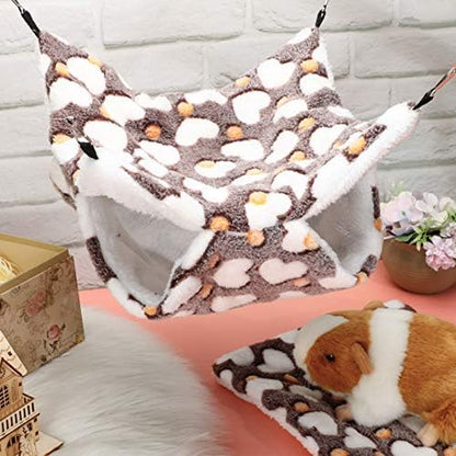 Boao 2 Pcs Guineas Pig Rat Hammock Guinea Pig Hamster Ferret Hanging Hammock Guinea Pigs Accessories for Small Animals Chinchilla Parrot Sugar Glider Ferret Squirrel(Purple, Coffee,Heart Pattern)6