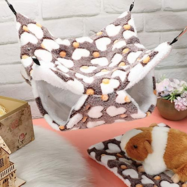 Boao 2 Pcs Guineas Pig Rat Hammock Guinea Pig Hamster Ferret Hanging Hammock Guinea Pigs Accessories for Small Animals Chinchilla Parrot Sugar Glider Ferret Squirrel(Purple, Coffee,Heart Pattern)6