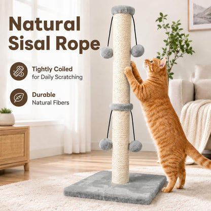 Dimaka 29'' Cat Scratching Post, Natural Sisal Rope Scratcher Post, Kitten Claw Scratch with 4 Danglingtoy Balls for Large Cats (Grey)5