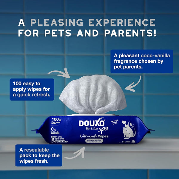 DOUXO SPA Dog Wipes for Paws, Butts, Tear Stains and Cleaning, 100 Wipes | Multi-Purpose for Coat and Paws, Leaves the Coat and Skin Refreshed, Skin-Friendly Formula, Can Also Be Used for Cats6
