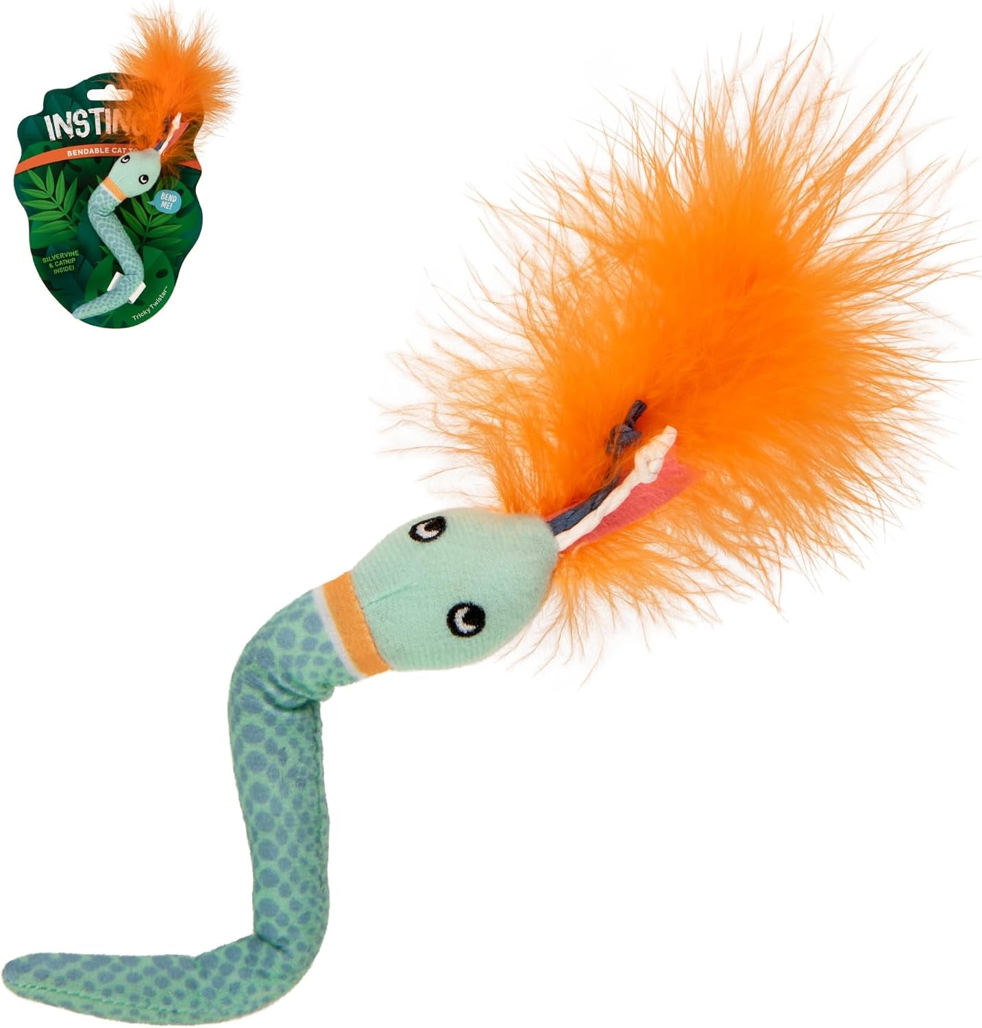 instincts-by-smartykat-2-pack-happynip-love-mates-feather-birds-plush-cat-toys-contains-catnip-silvervine-orange-green-2-pack