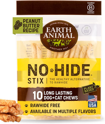 Earth Animal No Hide Stix - Rawhide Free Dog Chews Sticks 10 Count Chicken | Small Sticks Chicken Flavored Natural Rawhide Free Long Lasting Dog Chews - Treats for Small Dogs and Cats10