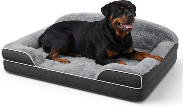Orthopedic Dog Bed for Extra Large Dogs, 45"X30" XL Dog Couch Bed | Egg Crate Foam for Pressure Relief, Cozy Bolster Sofa Design, Waterproof Removable Washable Cover, Non Slip Bottom Light Grey17