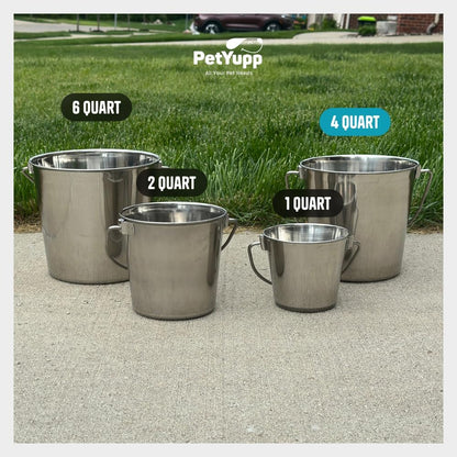1 Gallon Heavy Duty Stainless Steel Bucket - Rust-Resistant Metal Bucket for Feeding & Watering Pets, Livestock & Cleaning - Perfect for Crates, Kennels, Cages & Hang on Fences - 4 Quart6