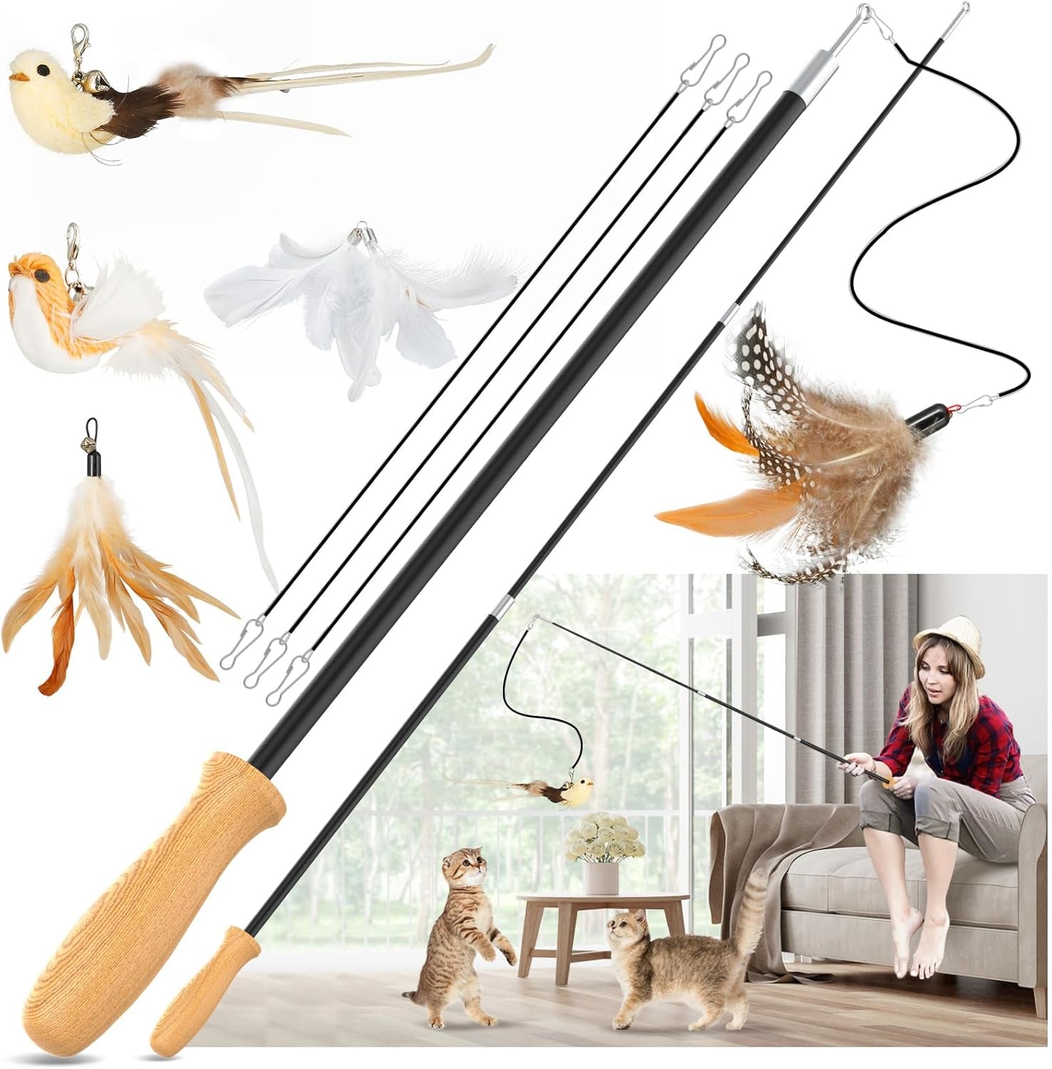 rosaui-cat-teaser-wand-toys-interactive-bird-toys-for-indoor-kittens-42-15-long-cat-fishing-pole-toys-2pcs-wires-and-5pcs-natural-refills-sustainable-wooden-handles-exercising-playing