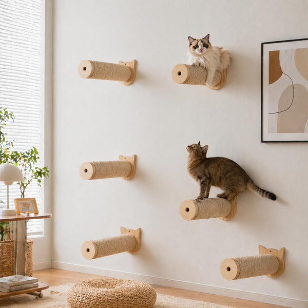 Sisal Rope Wall Mounted Cat Scratching Post - 11 In, for Indoor Cats Climbing & Scratching, 2-Post Integrated Set1