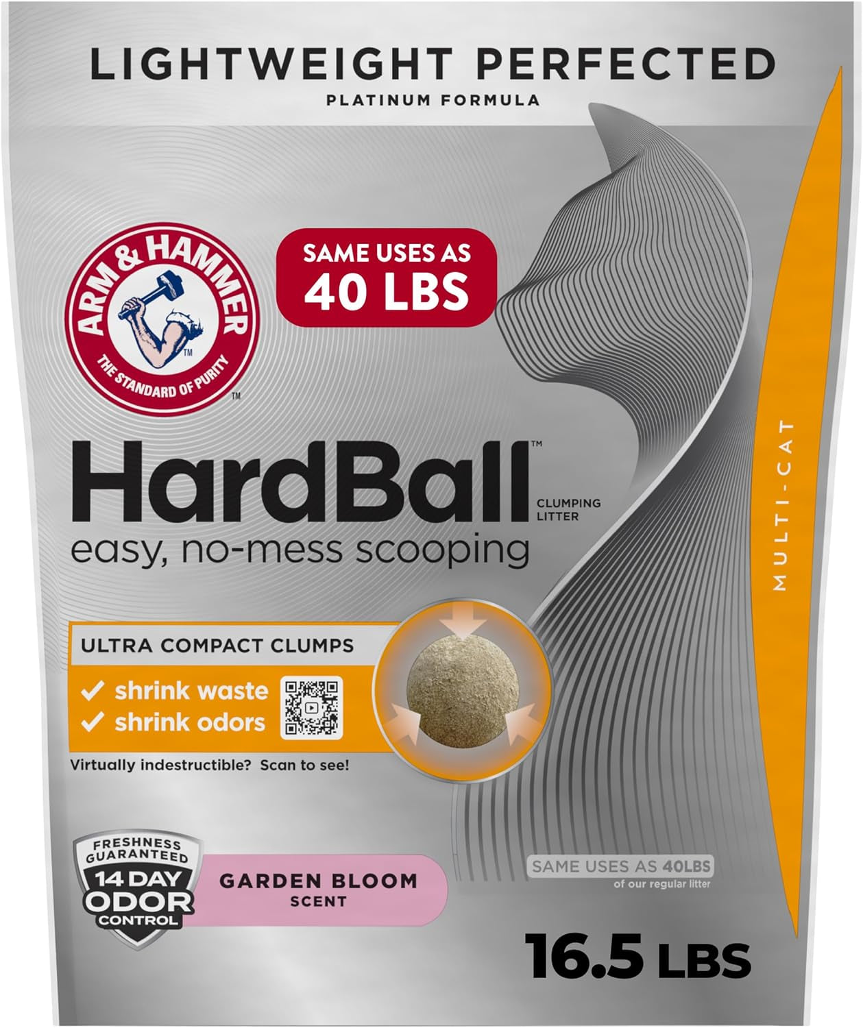 arm-hammer-hardball-clumping-cat-litter-garden-bloom-14-5-lbs-lightweight-5-in-1-24-7-odor-control-easy-clean-up-non-clay-formula-99-9-dust-free-multi-cat