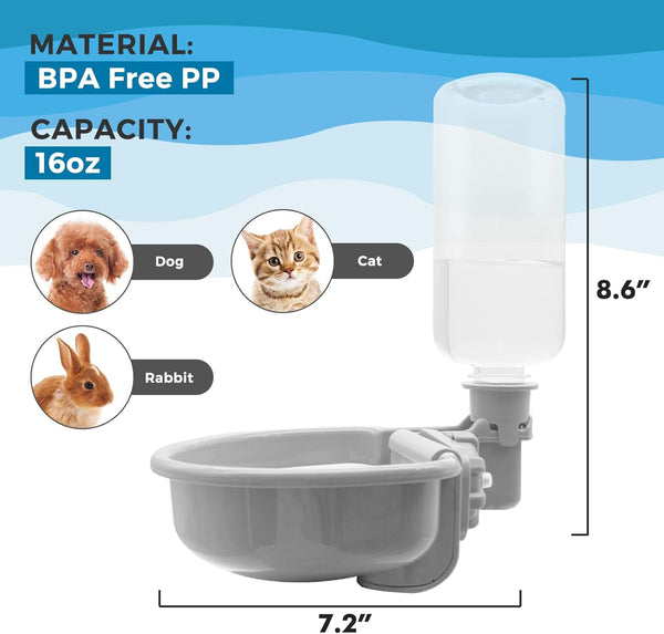 VANNON Gravity Pet Water Bowl, 16Oz Anti-Splash Crate Dispenser, Grey | Anti-Splash Gravity Water Bowl with a Floating Disk Helps Reduce Spills While Keeping Water Cleaner for Everyday Hydration.6