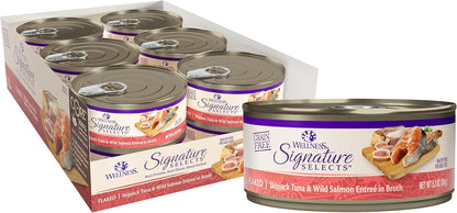 Wellness CORE Signature Selects Flaked Adult Canned Wet Cat Food, Natural, Protein Rich, Grain Free, Skipjack Tuna and Wild Salmon Entrée Recipe, 2.8 Oz, Pack of 12 Cans35