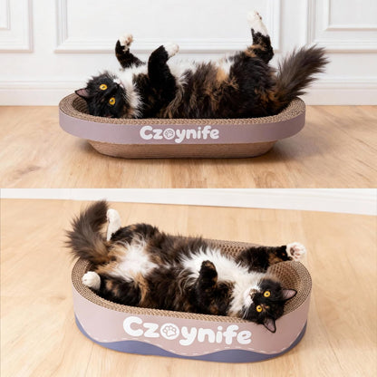 3PCS Cat Scratcher Cardboard, Oval Cat Scratch Pad Bowl Nest for Indoor Cats, round Cat Scratching Board Corrugated Lounge Cat Bed, Furniture Protector for Couch (Coffee, 15.7 * 10 In)6
