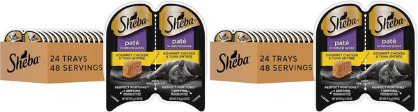 Sheba Perfect Portions Pate Wet Cat Food, Savory Chicken, 2.6 Oz, 24 Ct | Grain-Free, 48 Servings, No Fillers, Made in USA, Real Meat, Complete & Balanced, Essential Vitamins, Twin-Pack Trays23
