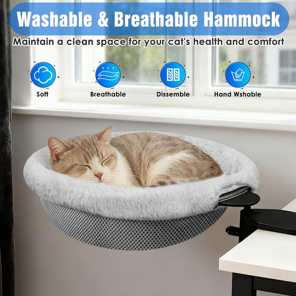 IPOW Heavy Duty Steel Frame 360° Rotating Cat Desk Bed Semi-Circular Cat Bed, Soft Faux Rabbit Fur Material, Suitable for Various Desktops-Maximum Hold up to 40Lb5