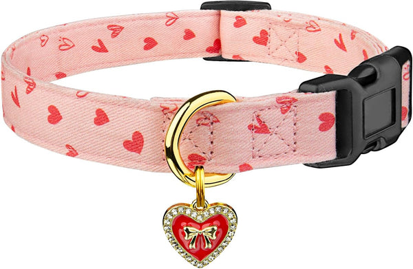 Cotton Dog Collar White and Pink Love Heart with Pendant Cute Dog Collar S | Handmade Distinctive Patterns Skin-Friendly and Breathable Girl Boy Dogs Collars19