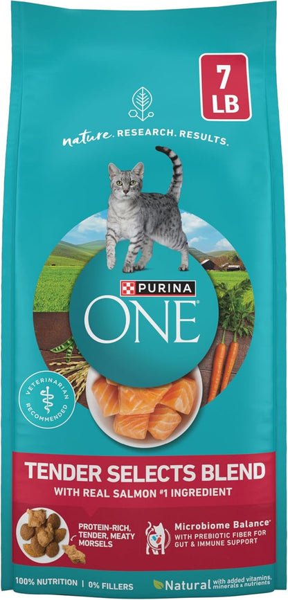Purina ONE Natural Dry Cat Food, Tender Selects Blend with Real Salmon - 7 Lb. Bag1