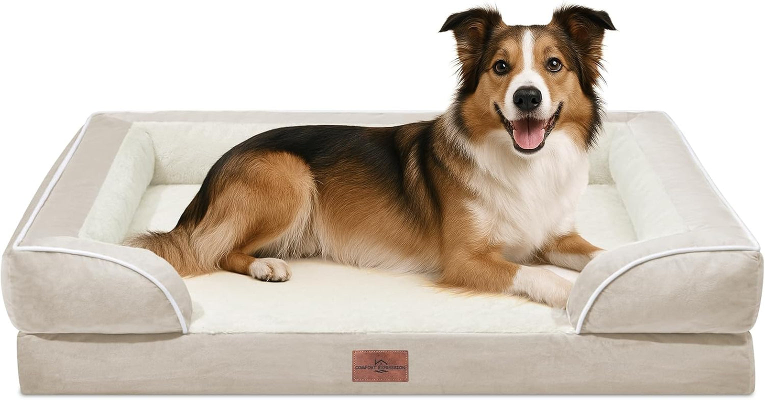 comfort-expression-orthopedic-dog-bed-for-extra-large-dogs-with-bolster-waterproof-dog-couch-bed-with-washable-cover-non-slip-bottom-supportive-egg-crate-foam-xl-pet-bed-42x30-inch