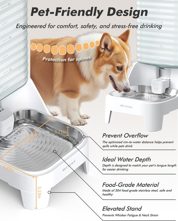 Automatic Dog Water Bowl Dispenser with Patented Faucet - 8L Large Gravity Cat Water Dispenser with Filter & Adjustable Base, Wide Mouth for Easy Clean, Bpa-Free, Stainless Steel Pet Waterer for Pets5