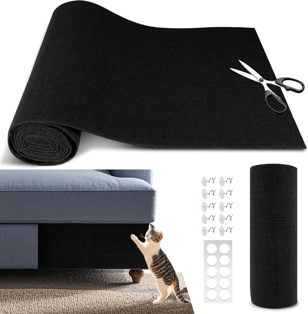 Cat Scratch Furniture Protector, 39.4"X15.8" Self Adhesive Cat Scratch Mat Pad,Cut to Fit DIY Replacement Carpet for Tree,Wall,Bed,Door, Couch Protector (Black)1