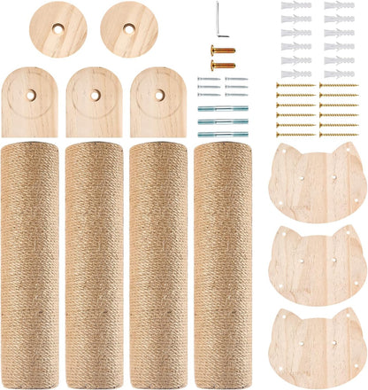 55" Cat Wall Scratcher, Wooden Wall-Mounted Natural Jute Scratching Post | Vertical Scratching Post for Large Cats, Climbing Shelves, Space Saving Cat Tower Alternative for Indoor Cats & Kittens6