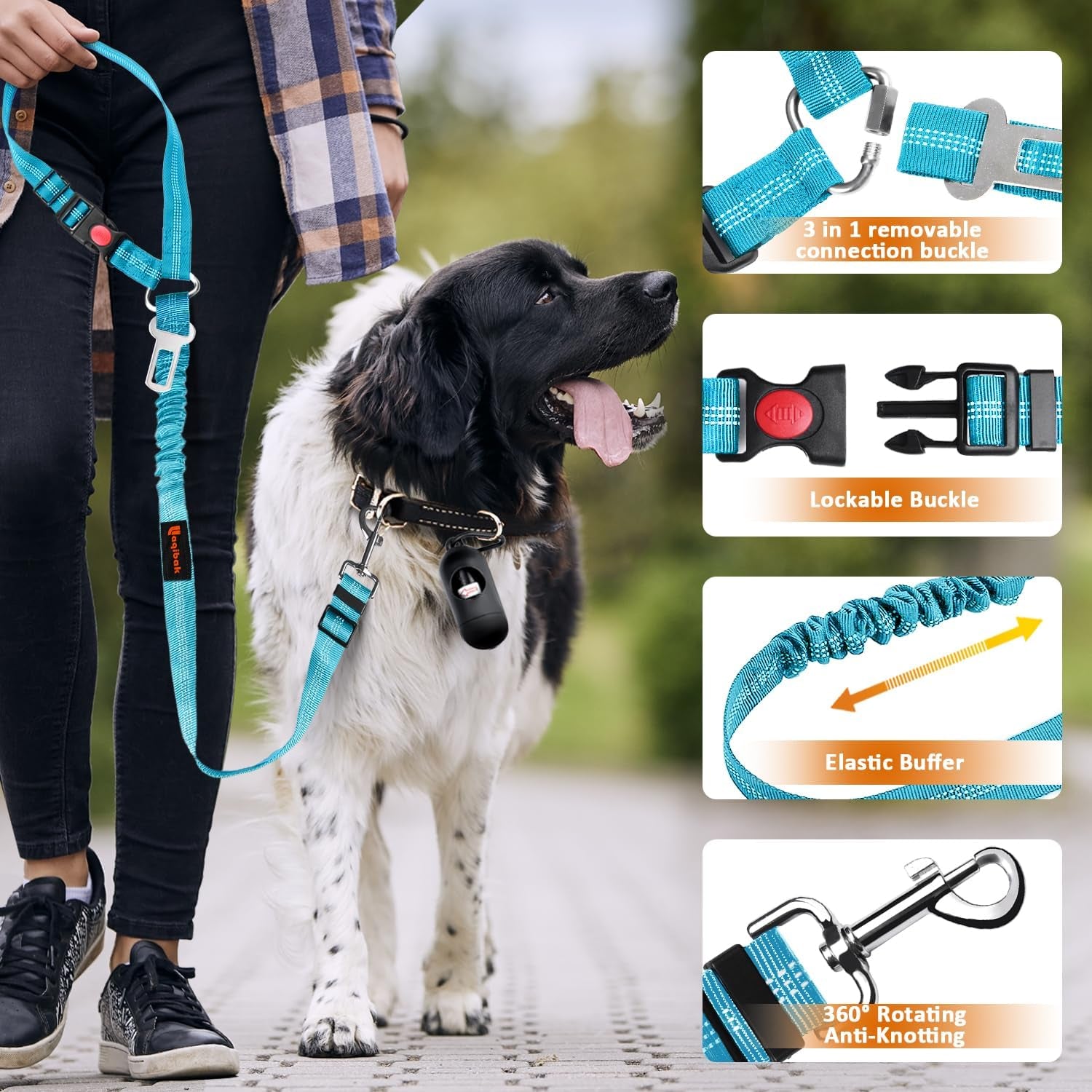 removable-dog-seat-belt-harness-for-car-3-in-1-pet-dog-car-seatbelt-leash-retractable-restraint-secures-to-vehicle-headrest-adjustable-reflective-bungee-dog-seatbelt-tether-blue-and-black-retractable-headrest-mounted-restraint-adjustable-reflective-bungee-dog-seatbelt-tether-blue-and-black