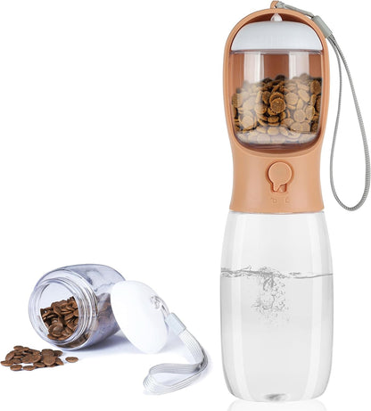 Dog Water Bottle with Food Container, Portable Leak Proof Pet Water Dispenser for Walking Hiking Travel, Puppy Essentials Accessories for Small Large Dogs, Dog Gifts (10Oz/15Oz/19Oz)10