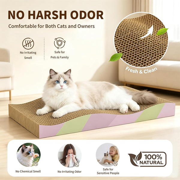 Cat Scratching Board 2-Pack, Reversible Cat Scratcher Pad, Large | Odor-Free,Double-Sided Use,Wave Shape,Sturdy,Extra Large,Custom Corrugated Board,2 Count,Cat Toys6
