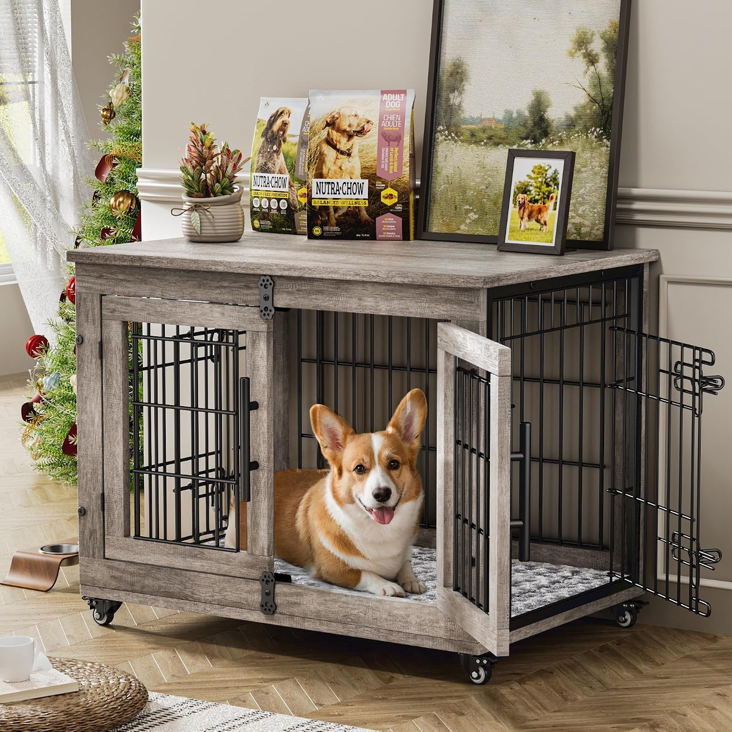 medium-dog-crate-furniture-32-heavy-duty-kennel-w-cushion-wheels-grey-double-doors-wooden-dog-cage-chew-resistant-end-table-decorative-27-32-38-44-options-indoor