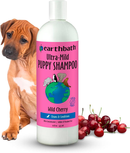 Earthbath Ultra-Mild Wild Cherry Puppy Shampoo, Made in USA, 16 Oz (1 Pack) | Extra Gentle & Tearless Dog Shampoo, Deodorizing Dog Wash, Cruelty Free Puppy Supplies1