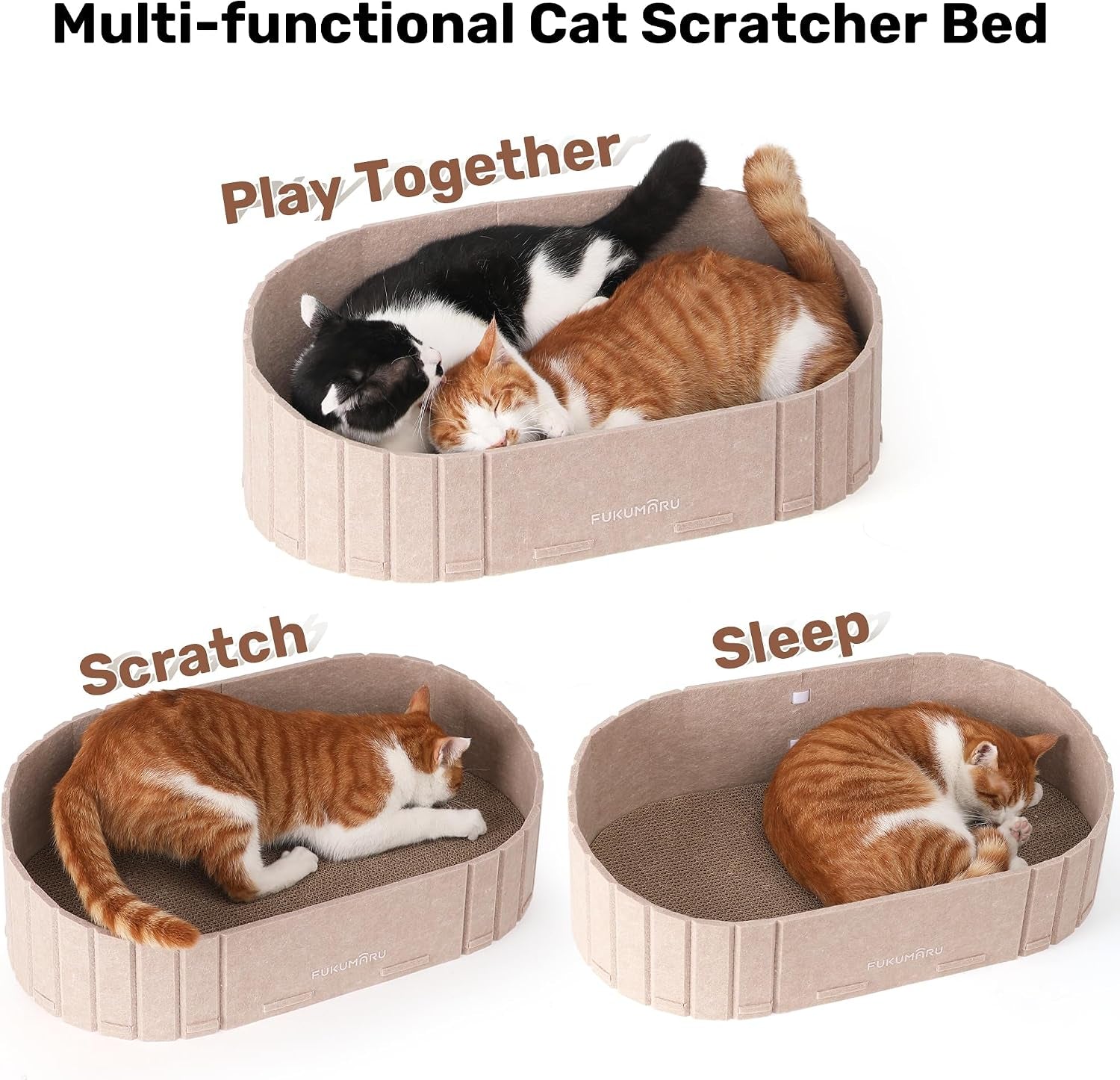 fukumaru-cat-scratcher-24-inch-sofa-shape-cat-scratching-bed-couch-indoor-oval-felt-cat-scratcher-bed-with-reversible-detachable-cat-scratching-boards-round-cats-scratch-pads-refill-beige