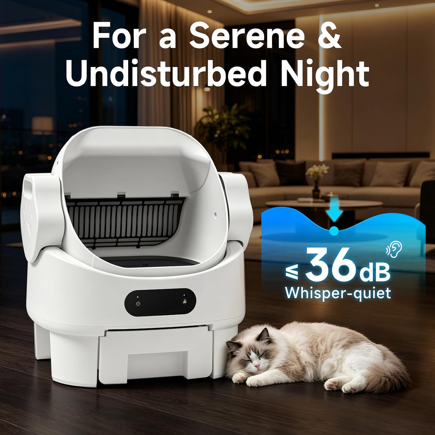 self-cleaning-cat-litter-box-ultra-quiet-anti-pinch-display-8l-waste-bin-splash-proof-design-automatic-multi-cat-friendly-detachable-step-easy-install-washable-parts-modern-style-white-garbage-bag
