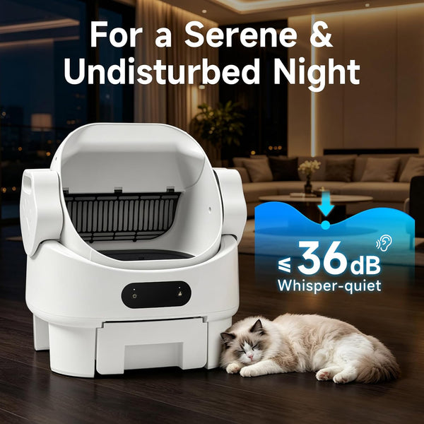 Self Cleaning Cat Litter Box,Ultra-Quiet,Anti-Pinch,Display,8L Waste Bin | Splash-Proof Design,Automatic,Multi-Cat Friendly,Detachable Step,Easy Install,Washable Parts,Modern Style,White,Garbage Bag7