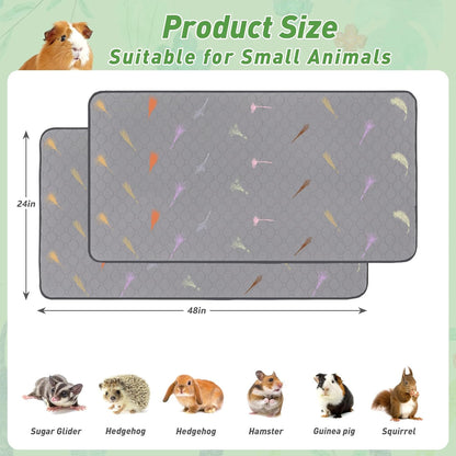 2Pcs Guinea Pig Cage Liners,Guinea Pig Fleece Cage Liners24''X48'' Super Absorbent Washable Pee Pads Reusable for Rabbit Hamster Chinchilla2