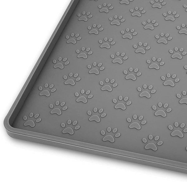 Ptlom Pet Placemat for Dog and Cat, Mat for Prevent Food and Water Overflow, Suitable for Small, Medium and Big Pet, 18" 12", Grey, Silicone1