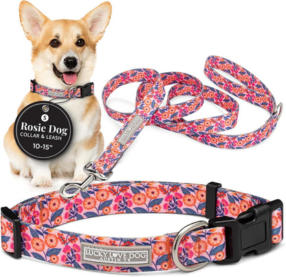 Lucky Love Dog - Easy Click Buckle Dog Collar with Leash Set Combo, Durable & Comfortable for Male & Female Dogs, Pet Collar for Medium Dogs, Secure Fit - Blackbird Combo, Medium98