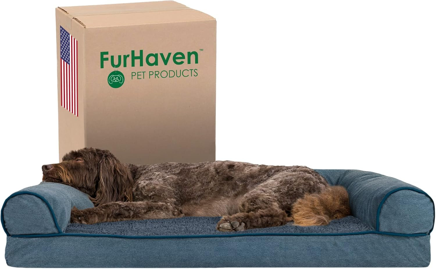 furhaven-memory-foam-dog-bed-for-medium-small-dogs-w-removable-bolsters-washable-cover-for-dogs-up-to-35-lbs-luxe-faux-fur-performance-linen-sofa-woodsmoke-medium